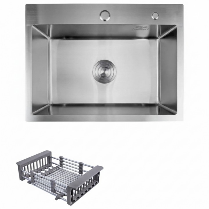 Кухонна мийка KRONER 58*43 см Нержавіюча сталь (3.0/1.0) + корзина Кухонна мийка KRONER 58*43 см Нержавіюча сталь (3.0/1.0) + корзина