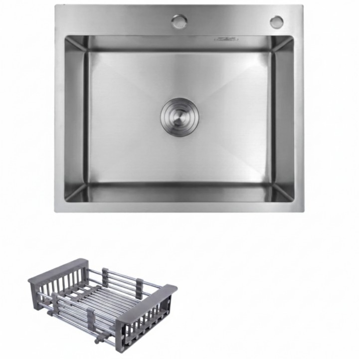 Кухонна мийка KRONER 60*50 см Нержавіюча сталь (3.0/1.0) + корзина Кухонна мийка KRONER 60*50 см Нержавіюча сталь (3.0/1.0) + корзина