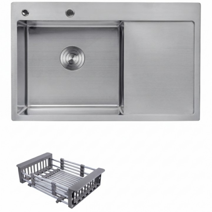 Кухонна мийка KRONER 78*49 см Нержавіюча сталь (права/ліва)(3.0/1.0) + корзина