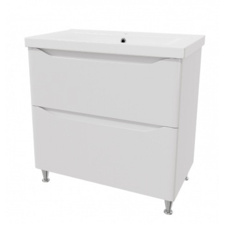 Тумбочка з умивальником Сава 80 з шухлядами Ручки біла вставка